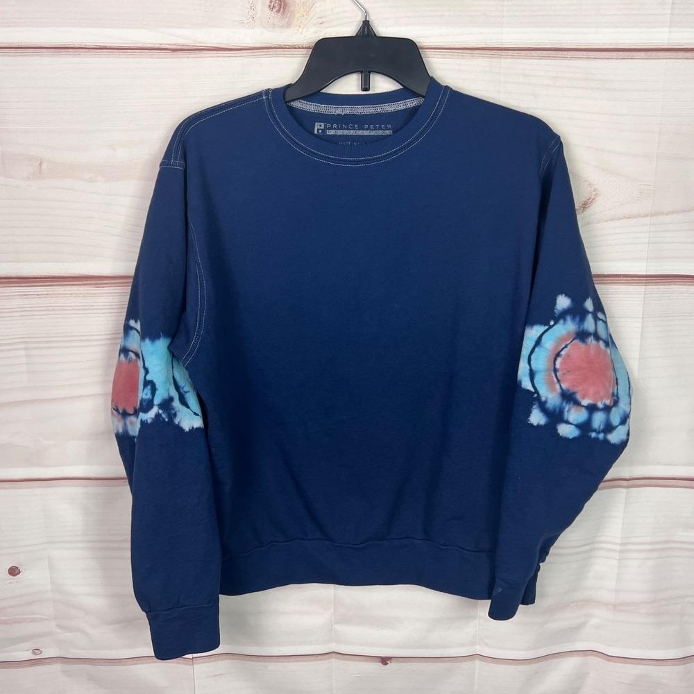 Prince Peter Top Womens S Blue Tie Dye Sweatshirt Long Sleeve‎ Crew Neck Cotton